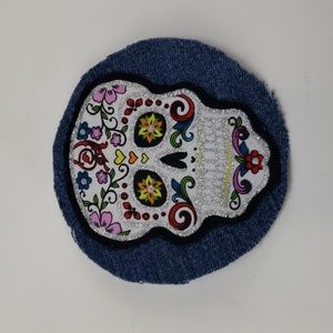 Sugar Skull Glitter Patch Denim Sew On Handmade Halloween Día de los Muertos